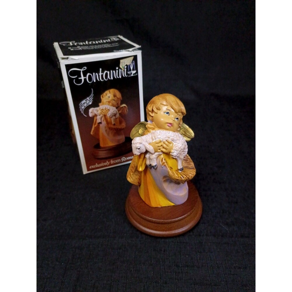Vintage 1988 Fontanini Simonetti Angel w/Lamb Music Box "The First Noel" #65163